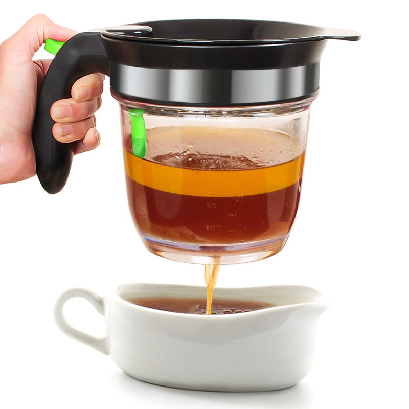 Vondior Fat Separator With Bottom Release  4 Cup Gravy Separator for Cooking with Oil Strainer  Kitchen Gadgets Grease Separator Packaged with a 3-in-1 Multifunctional Peeler (Green) - Image 1